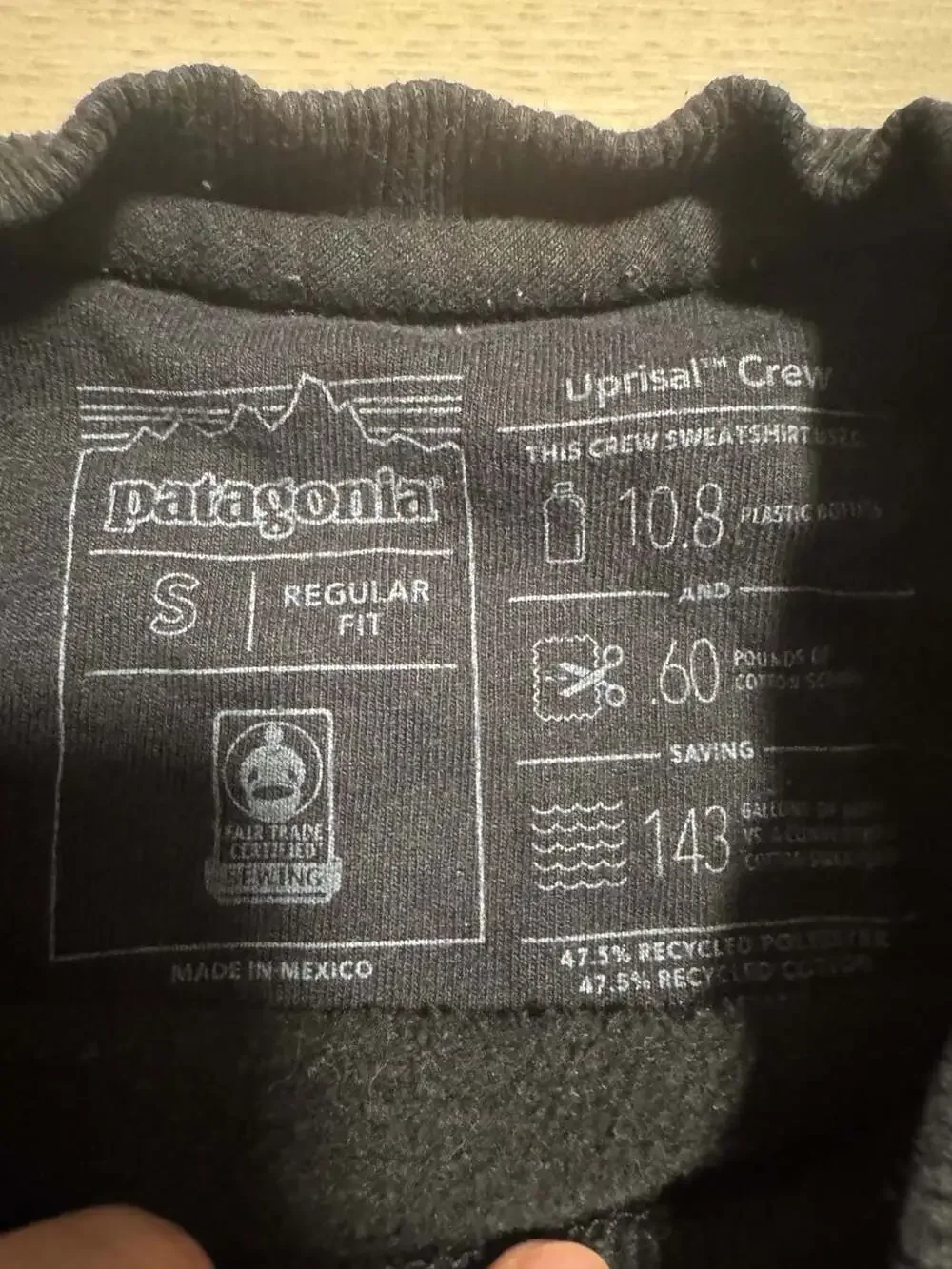 Patagonia P-6 Label Uprisal Crewneck Sweatshirt Men's Size Small Black